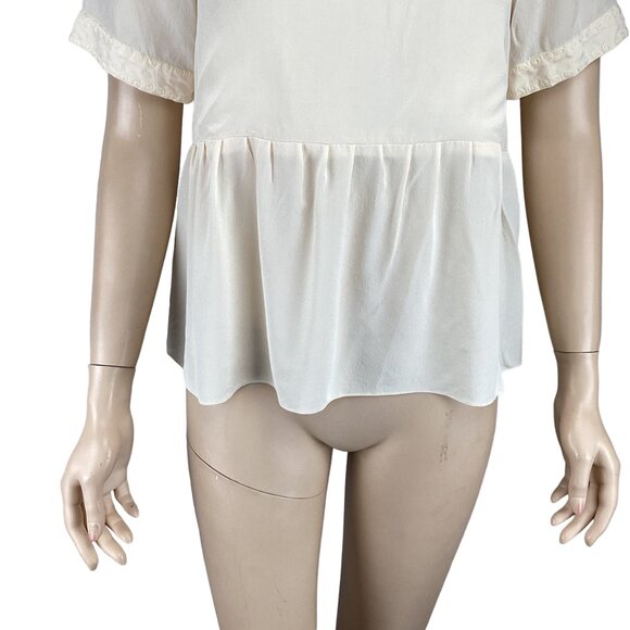 Lauren Moffatt Top Size Small Silk Cream Peplum‎ Blouse Embroidery Short Sleeves - Picture 6 of 7